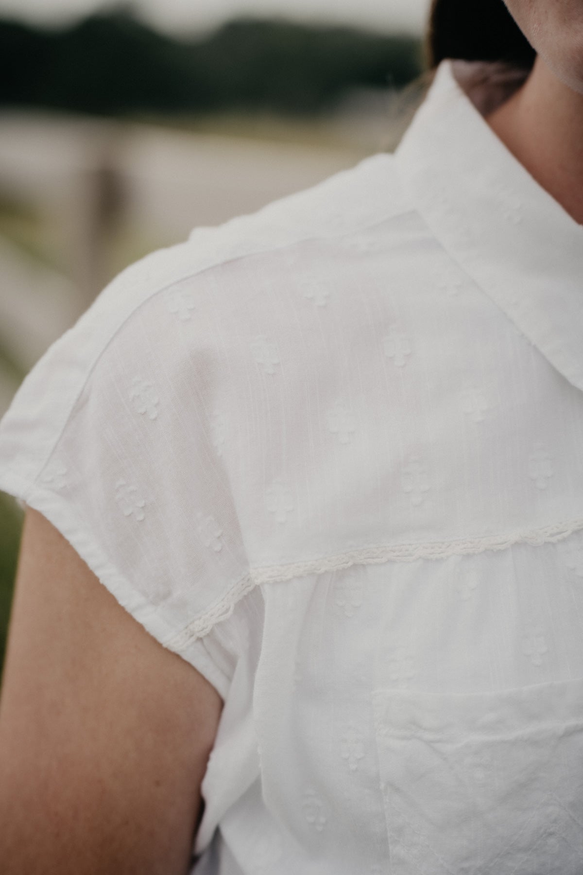 'Camden' White Smocked Short Sleeve Blouse by Wrangler (1 XXL Only)