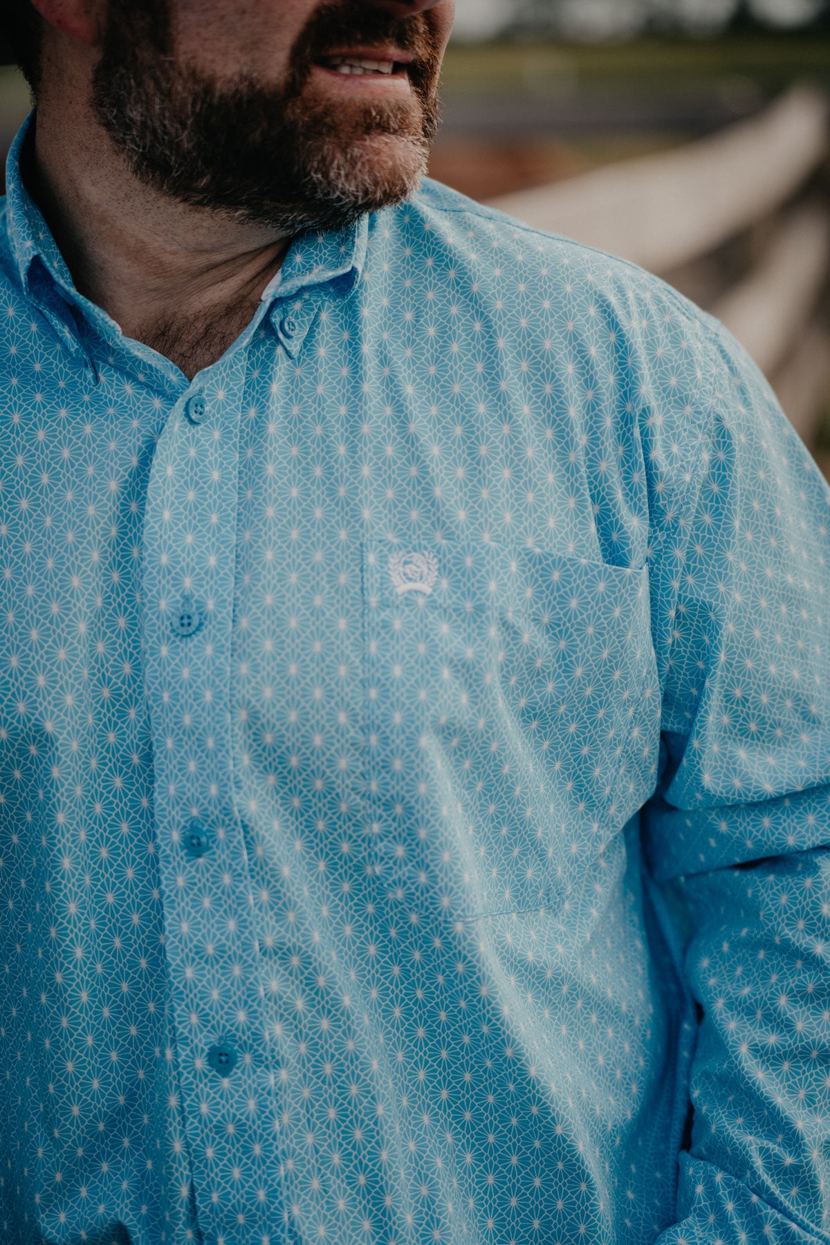 Men's CINCH Bright Blue Geometric Print Classic Fit Button Up