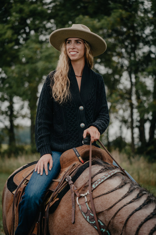 'Onyx' Black Women's Cable Cardigan (S-XL)