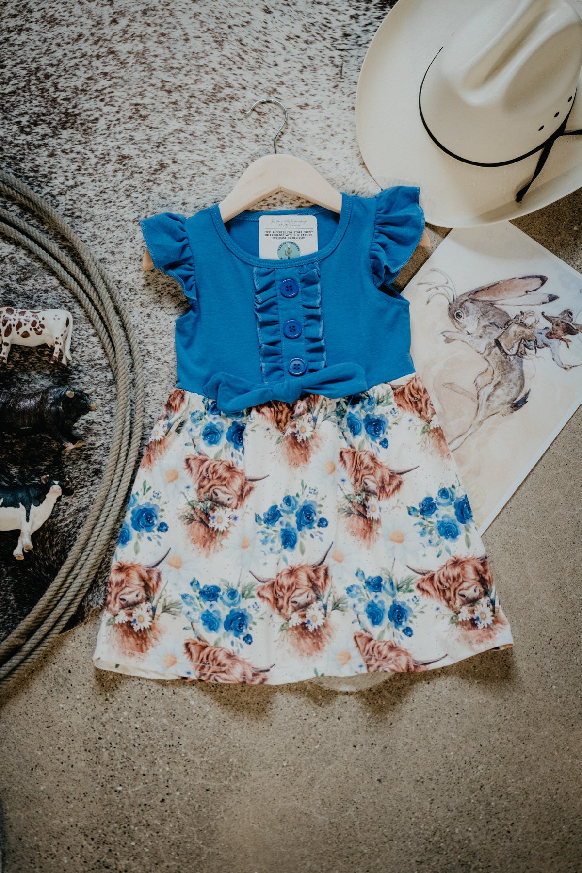 Blue and Highland Print Dress (12-18M to 8/9T)