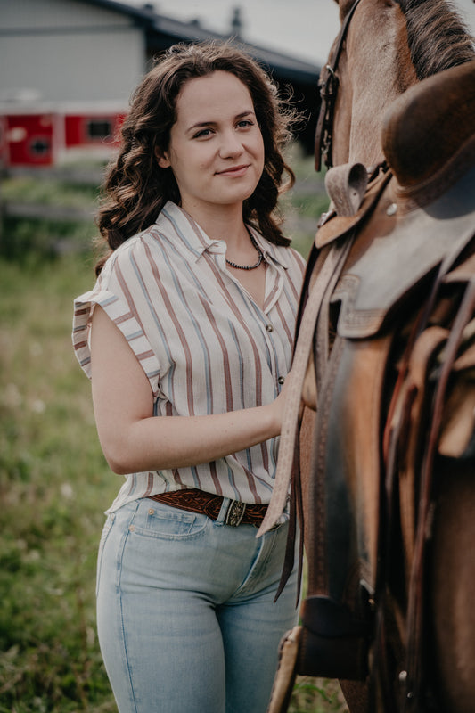 'Georgia' Rust Blue Short Sleeve Collared Shirt (S - XXL)