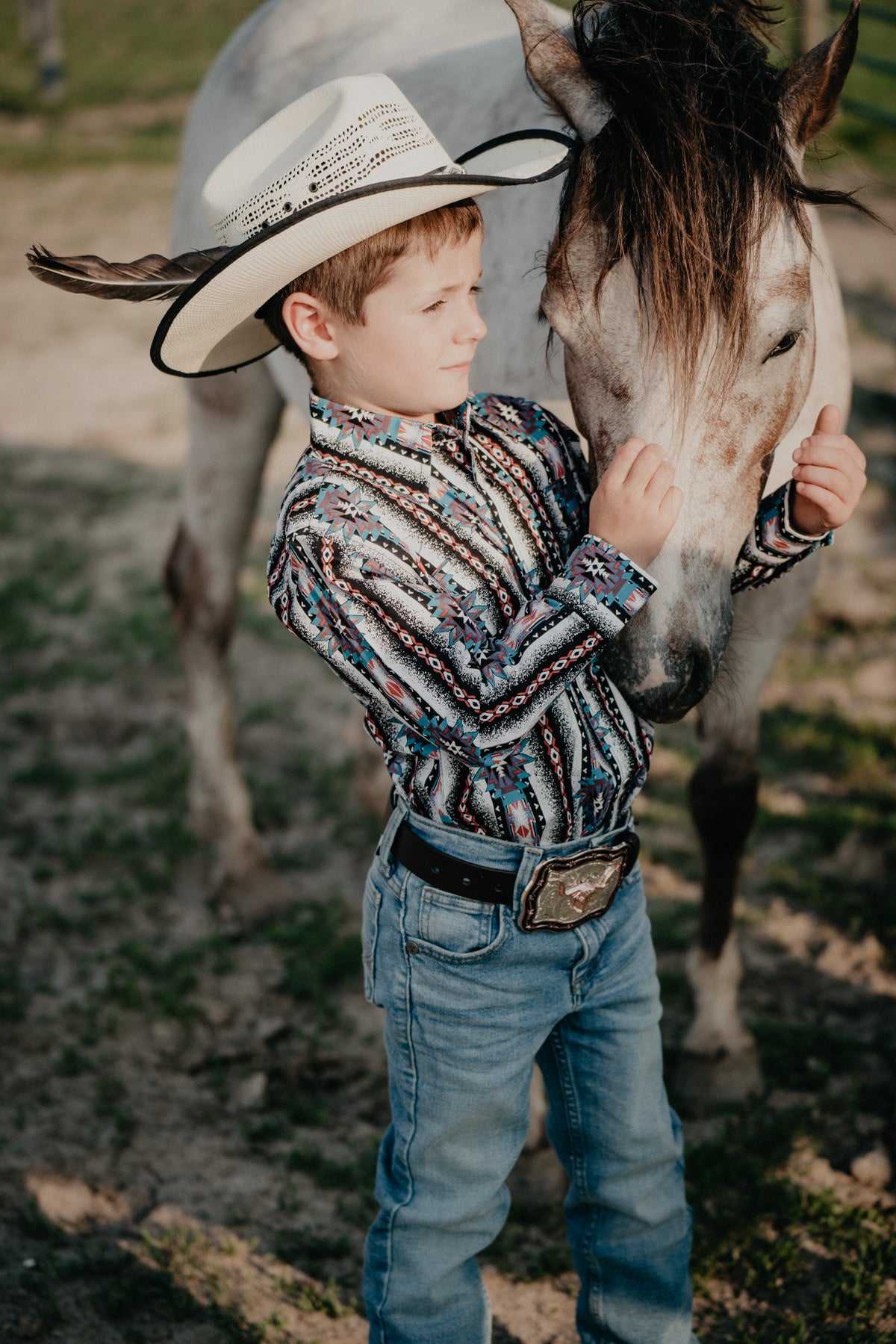 Boy's Wrangler 'Checotah' Retro Print Long Sleeve Pearl Snap Western Shirt (0/2 to 10/12)