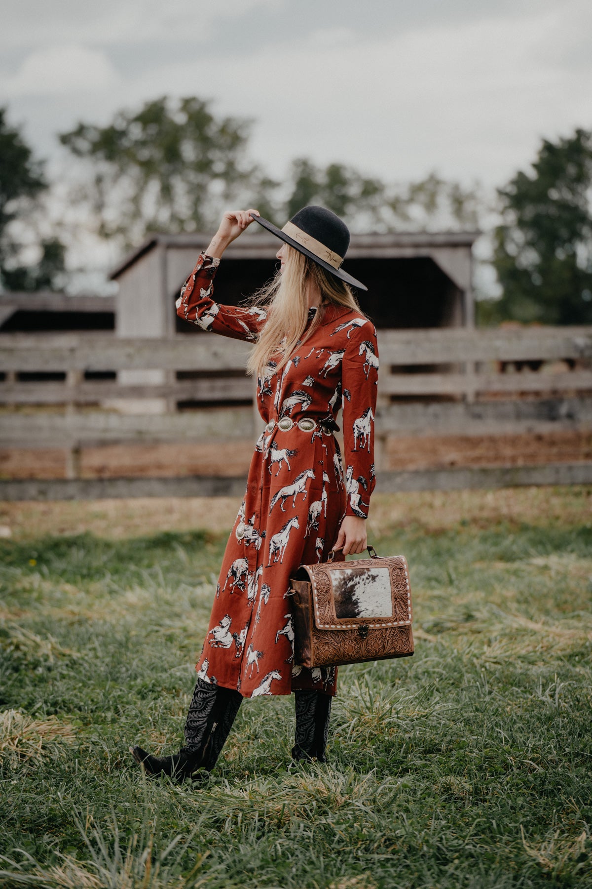 'Mallory' Rust Horse Button Down Maxi Dress (S-XXL)