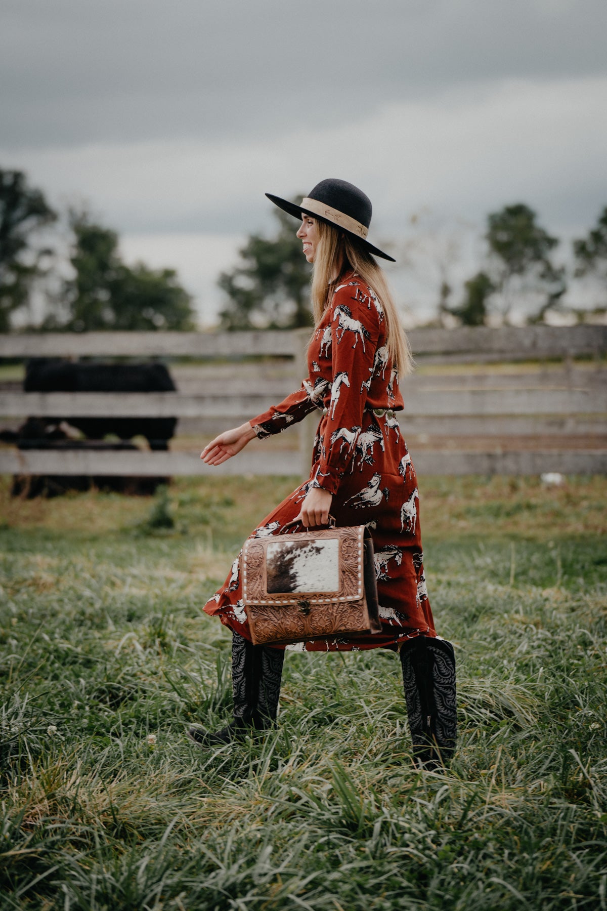 'Mallory' Rust Horse Button Down Maxi Dress (S-XXL)