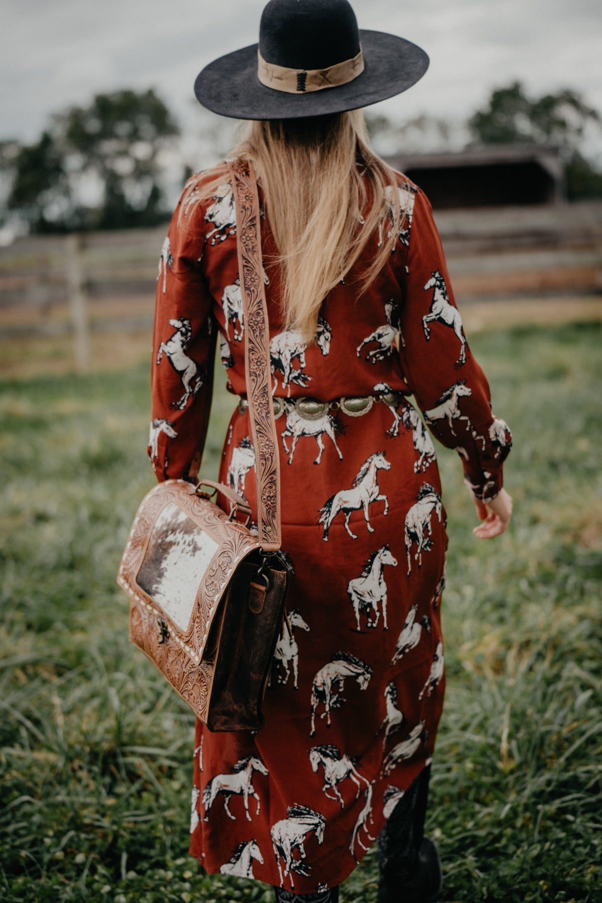 'Mallory' Rust Horse Button Down Maxi Dress (S-XXL)