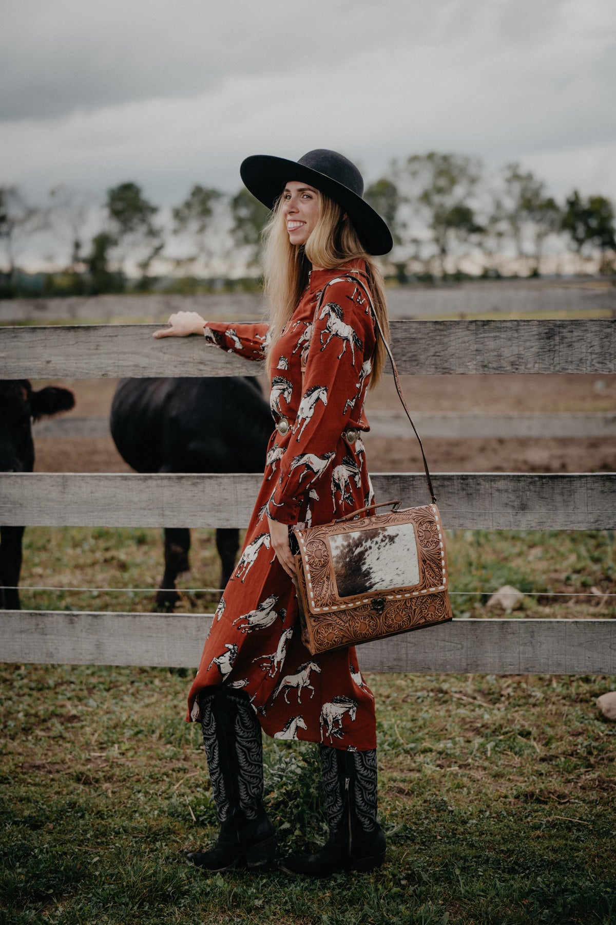 'Mallory' Rust Horse Button Down Maxi Dress (S-XXL)