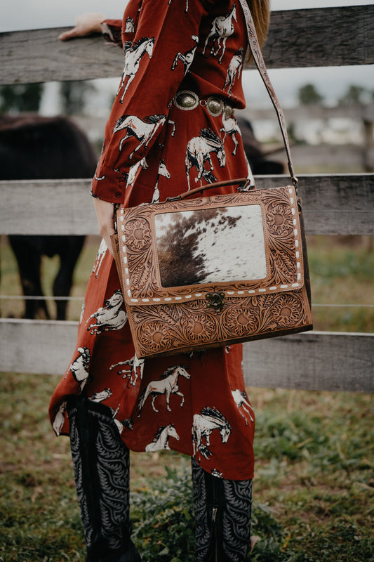 Tooled Leather & Cowhide Briefcase