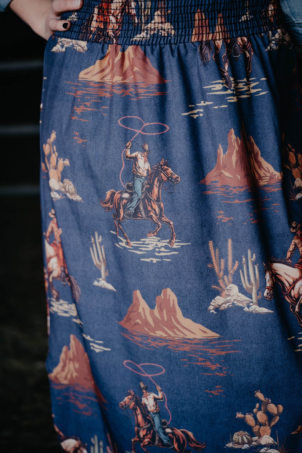 'Iris' Wild West Print Smocked Skirt (S-XL)
