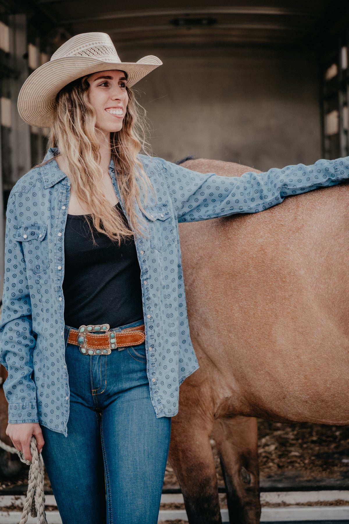 'Kellie' Tencel Medallion Print Pearl Snap (S-XL)