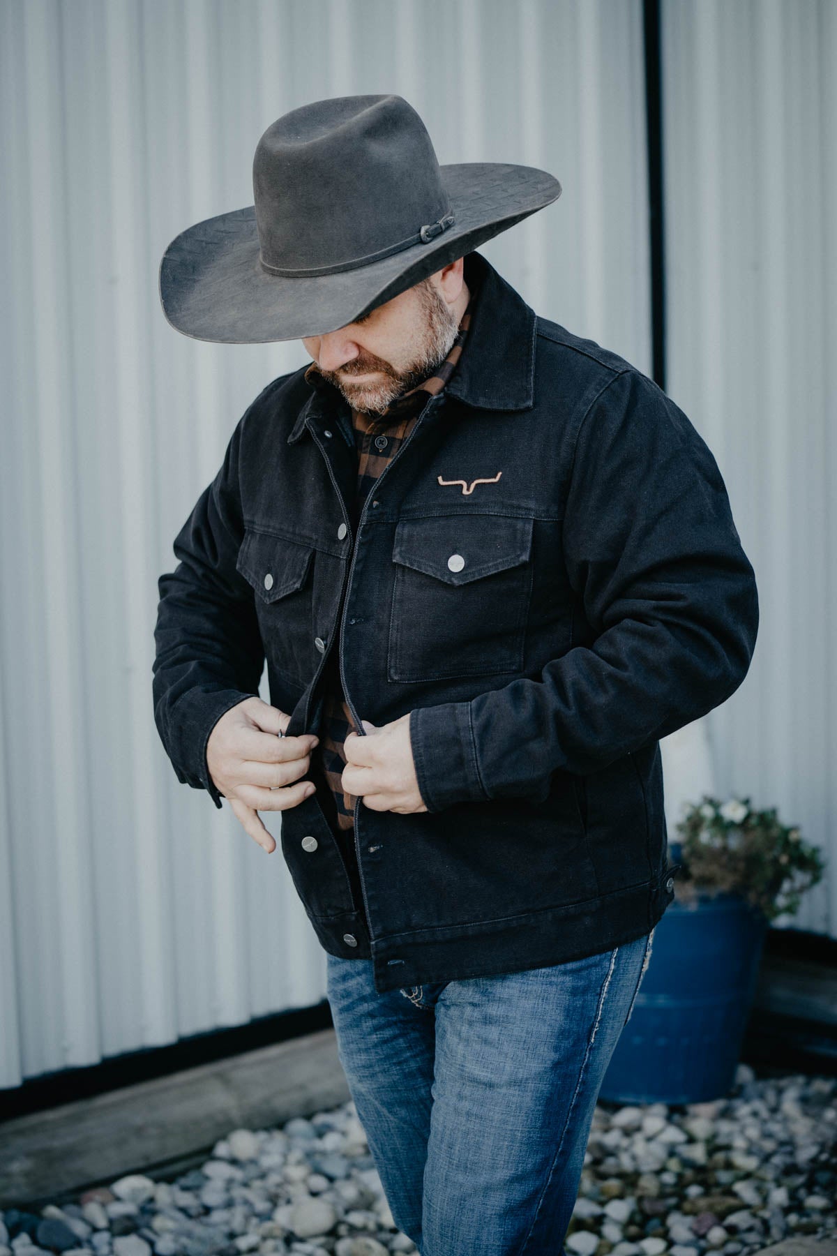 'Marshall' Men's Black Flannel Lined Canvas Jacket by Kimes Ranch
