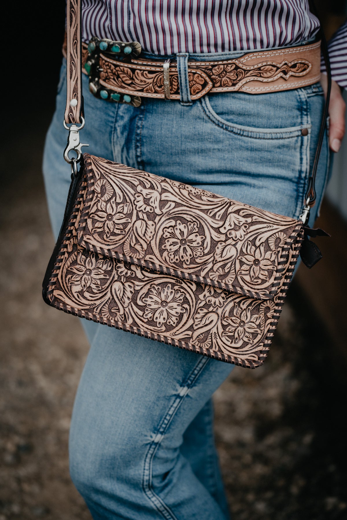 'Gladys' Full Floral Leather Carved Crossbody Bag