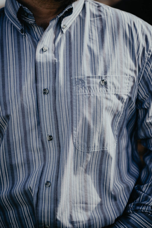 Men's Wrangler George Strait Blue Striped Western Button Up