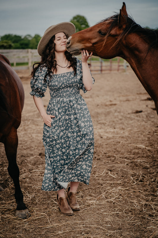 'Clayton' Floral Puff Sleeve Midi Dress (S-L)