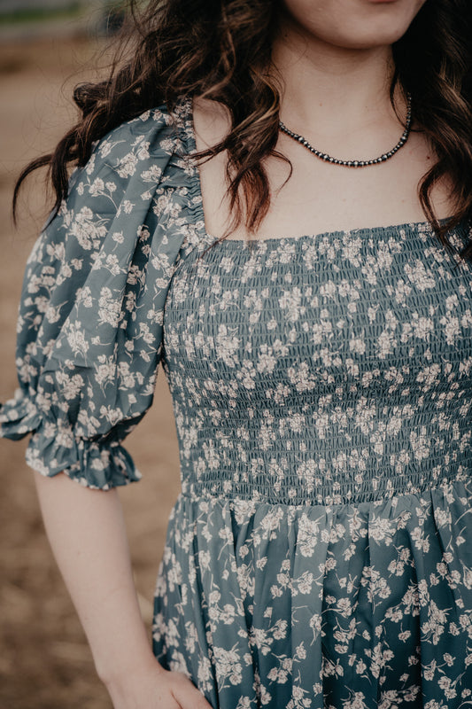 'Clayton' Floral Puff Sleeve Midi Dress (S-L)