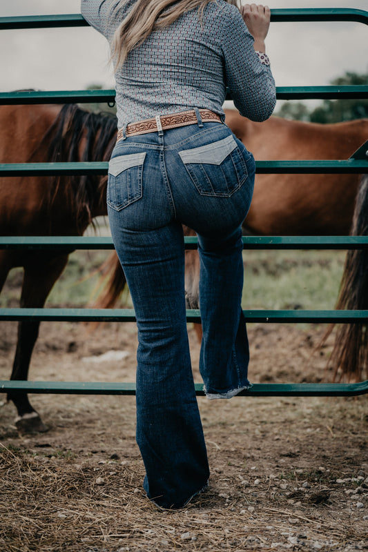 'Robbie' High Rise Mega Flare Jean with Raw Hem by Ariat