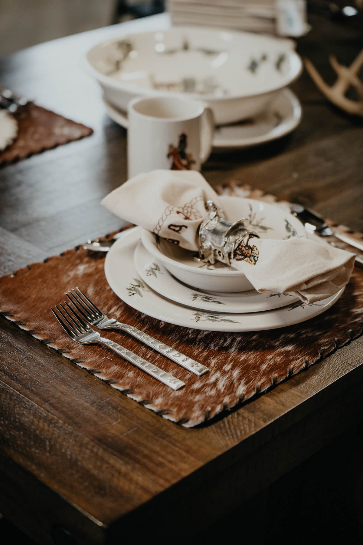 Rectangular Cowhide Placemat with Whipstitch