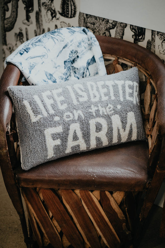 "Life is Better on the Farm" Rug Hooked Large Accent Pillow