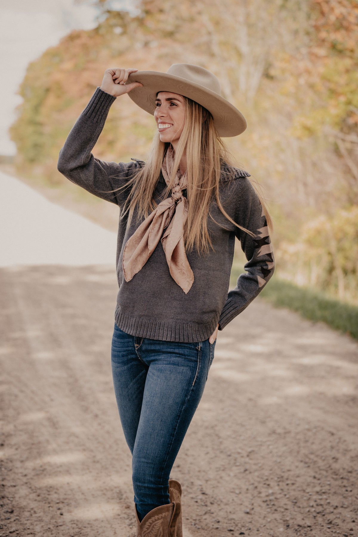 'Madison' Charcoal Round Hem Sweater with Aztec Detail by Ariat (S - XXL)