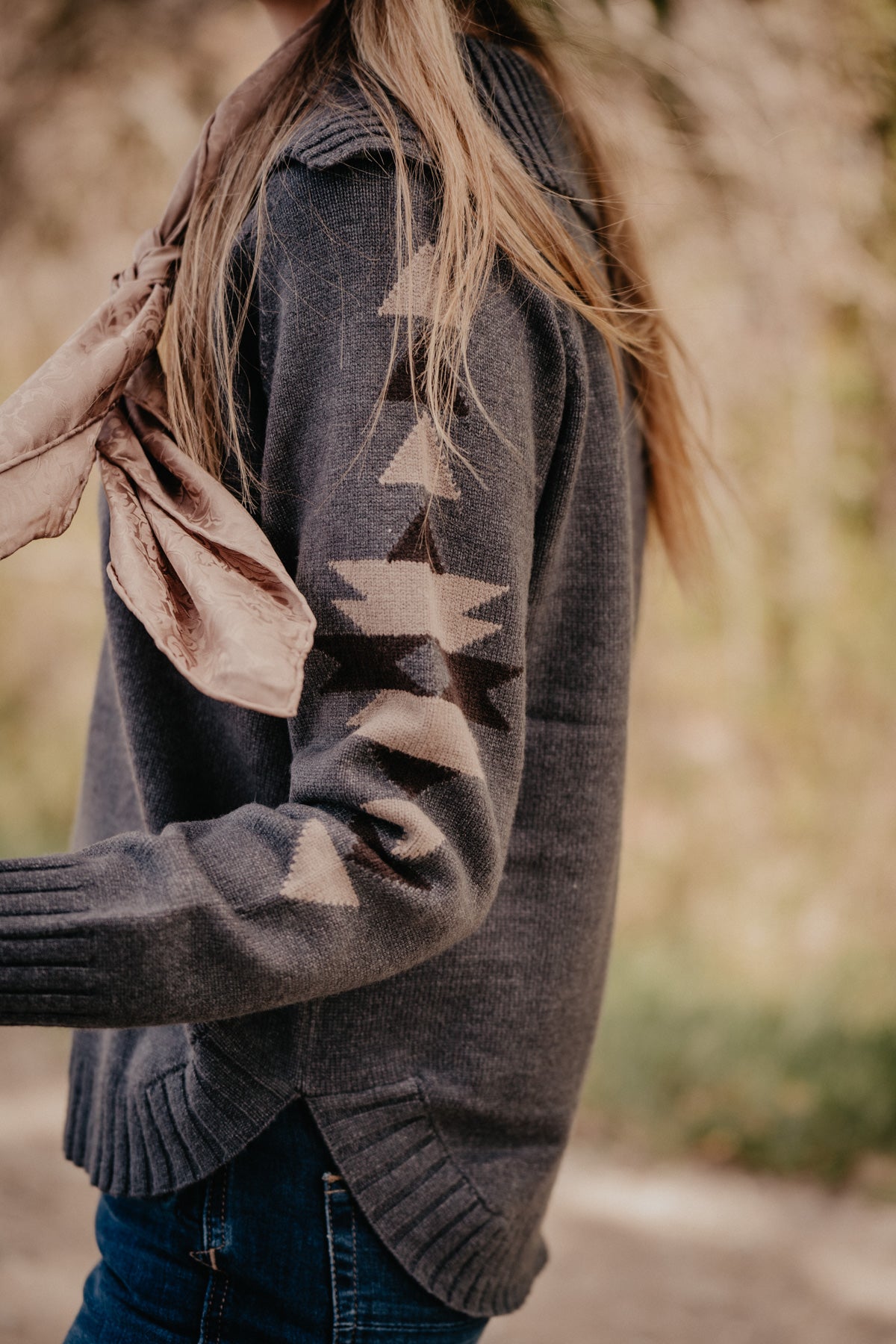 'Madison' Charcoal Round Hem Sweater with Aztec Detail by Ariat (S - XXL)