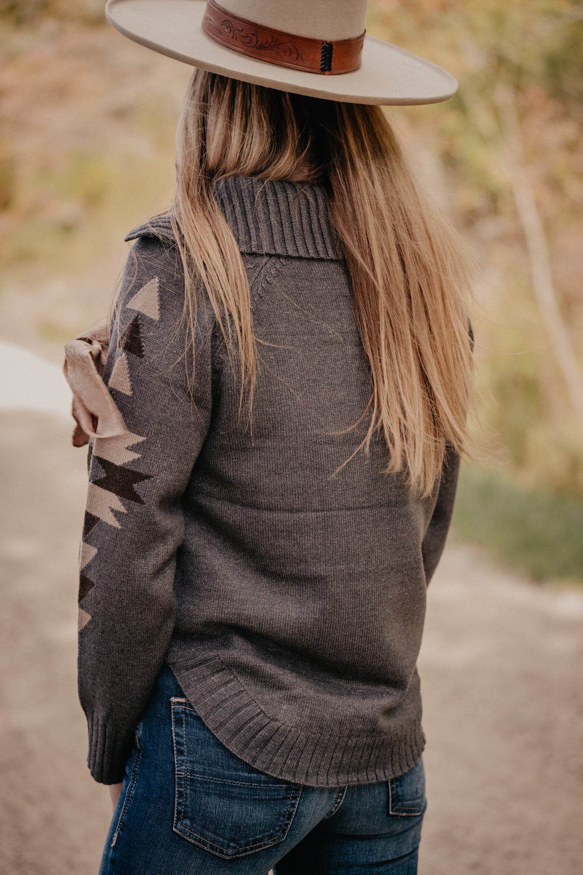 'Madison' Charcoal Round Hem Sweater with Aztec Detail by Ariat (S - XXL)