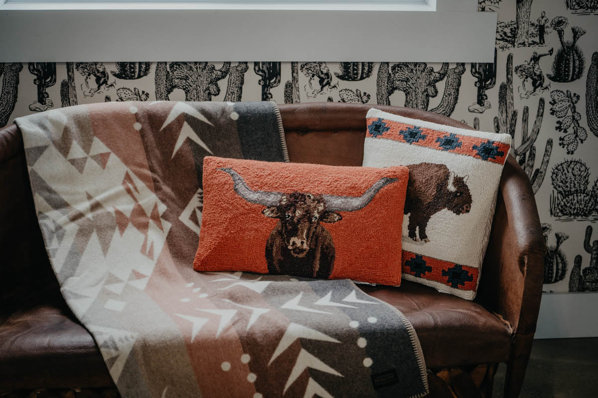 "Roaming Buffalo" Rug Hooked Medium Sized Accent Pillow