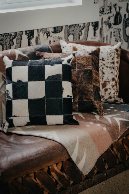 20" Square Cowhide Patchwork Pillows