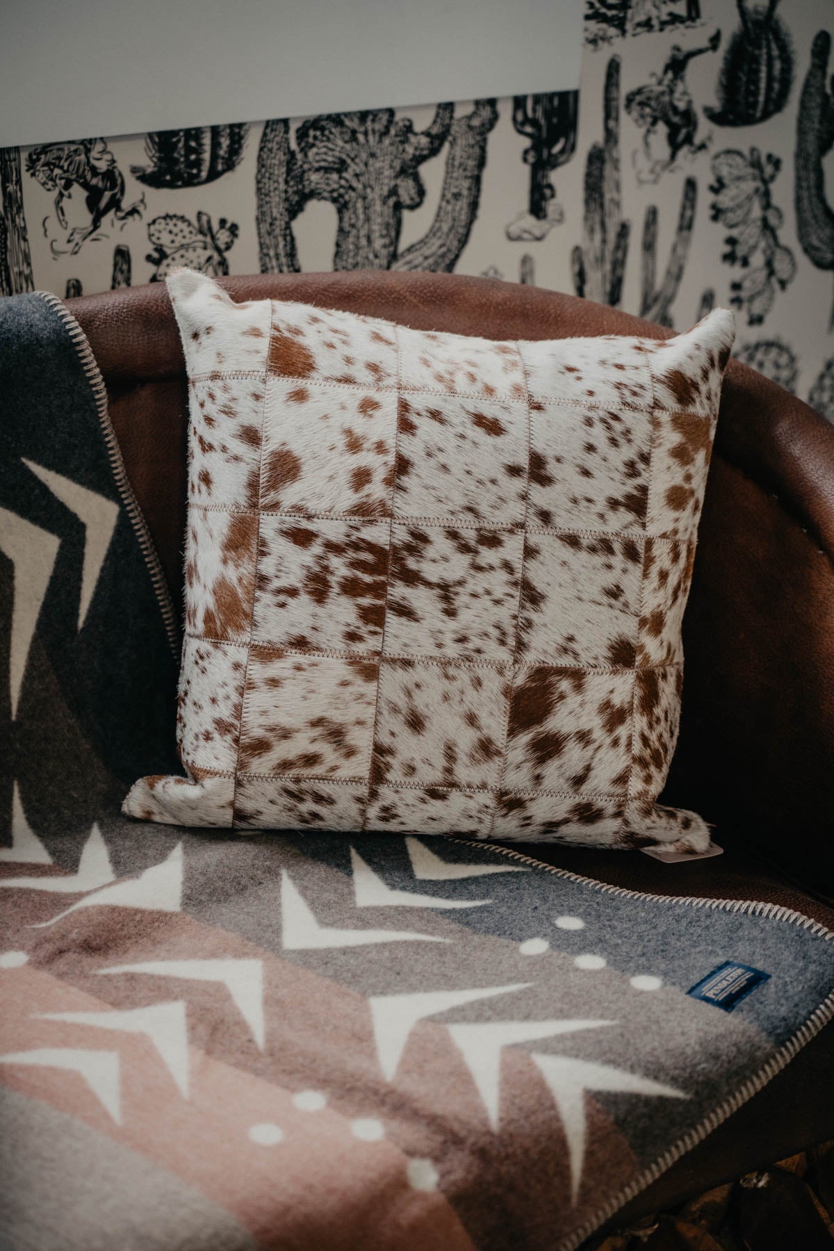 20" Square Cowhide Patchwork Pillows