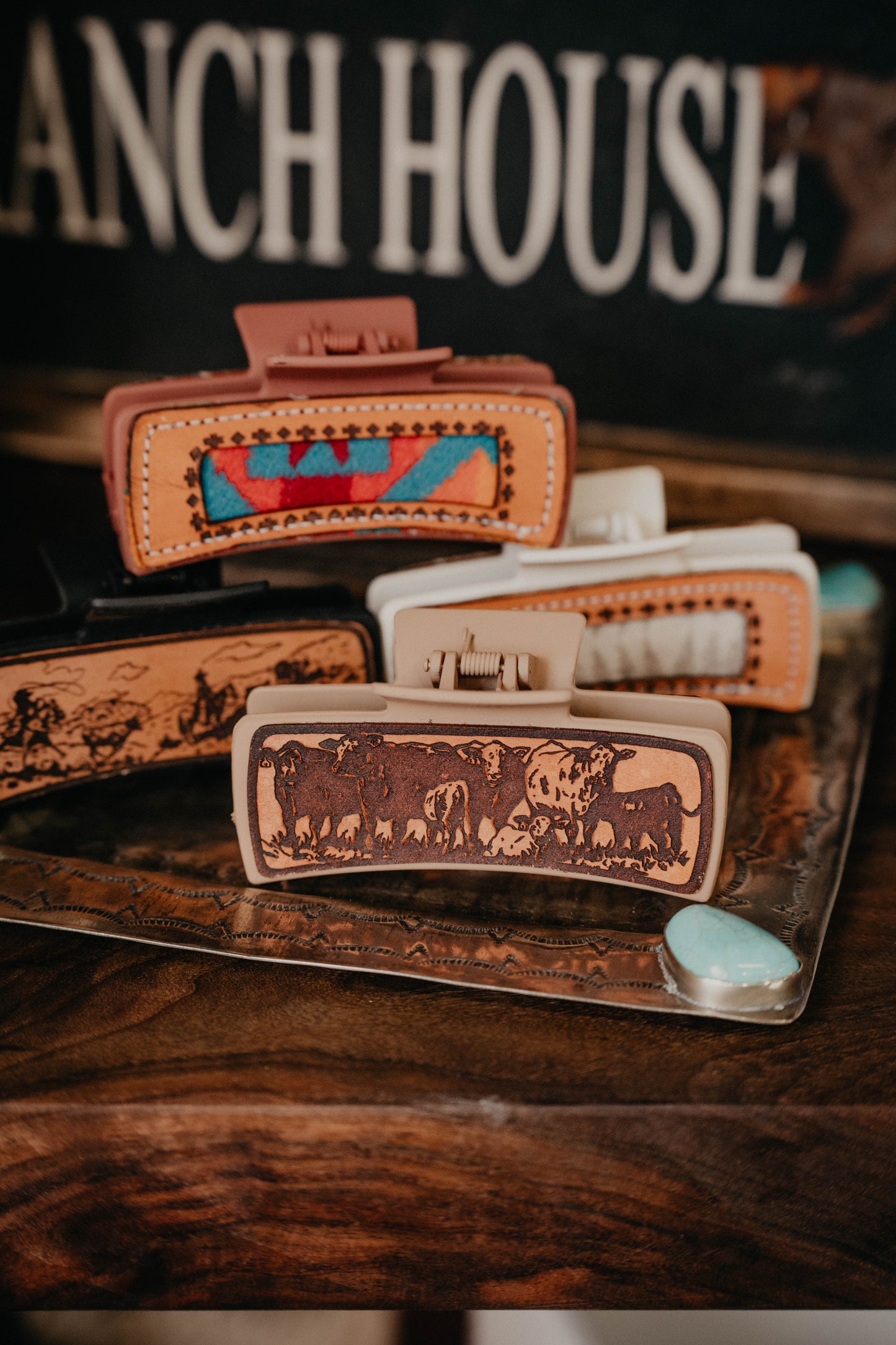 Leather & Pendleton Tooled Claw Clips (4 Options)