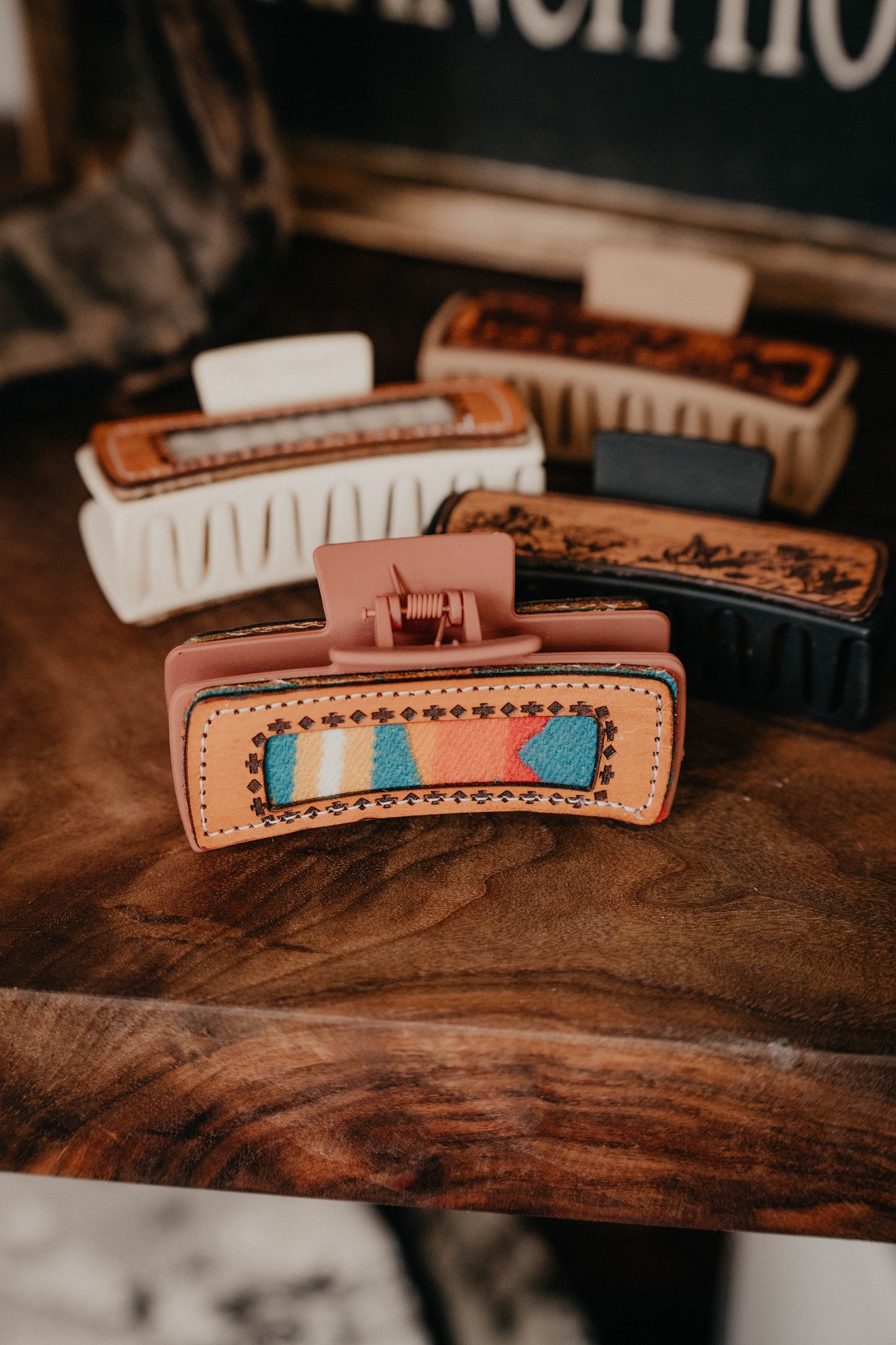 Leather & Pendleton Tooled Claw Clips (4 Options)