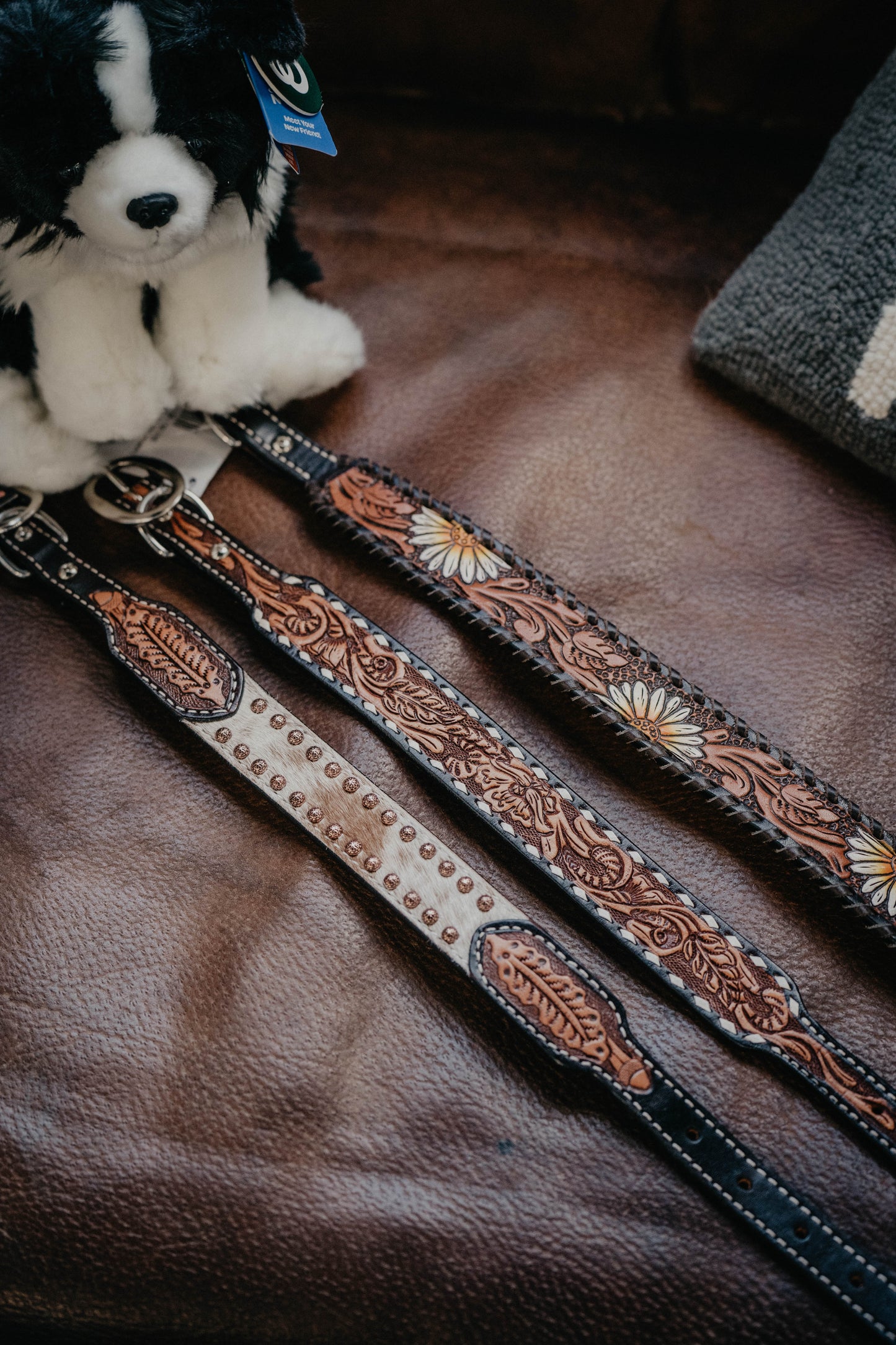 Leather Tooled Dog Collars (Various Designs)