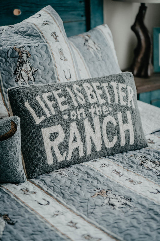"Life is Better on the Ranch" Rug Hooked Large Accent Pillow