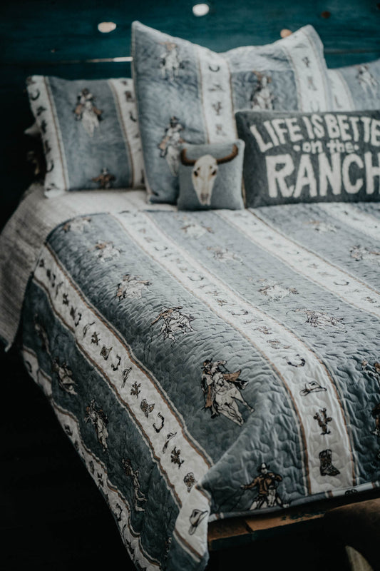 'Marshall' Cowboy Striped Neutral Quilt Set (Twin, Queen, King)