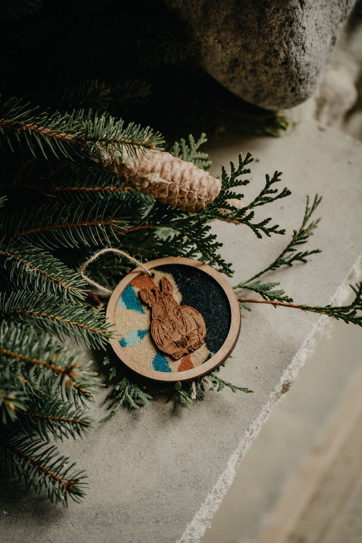 Wood Cold Cactus Lasered Cowhide & Pendleton Ornaments