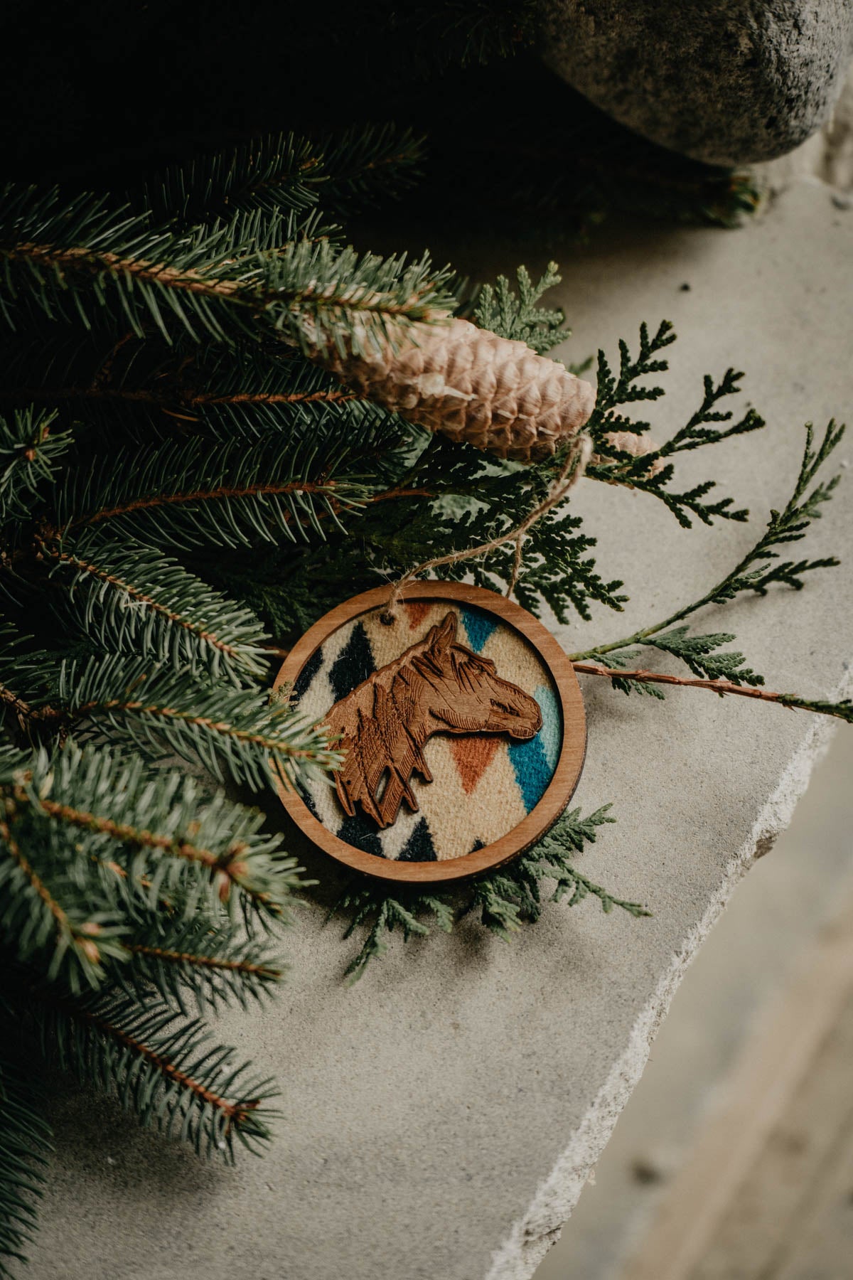 Wood Cold Cactus Lasered Cowhide & Pendleton Ornaments