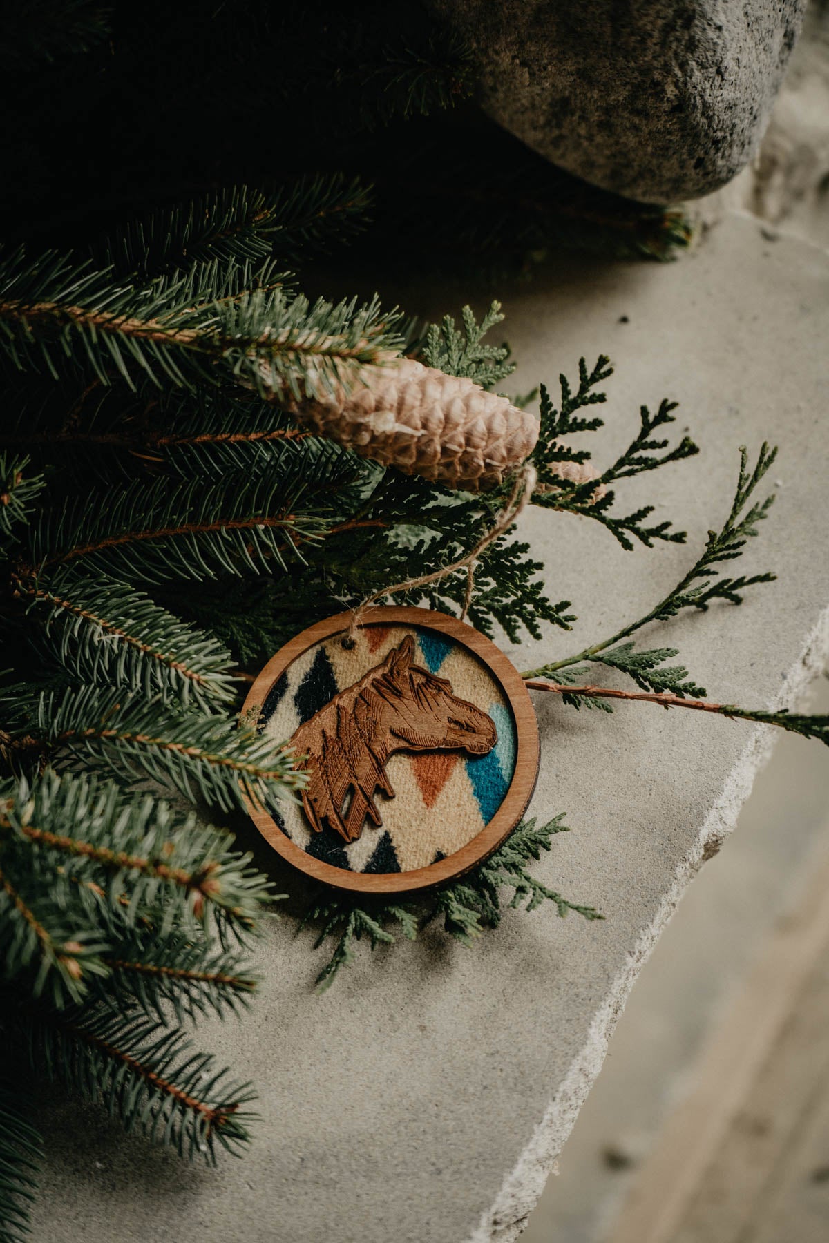 Wood Cold Cactus Lasered Cowhide & Pendleton Ornaments