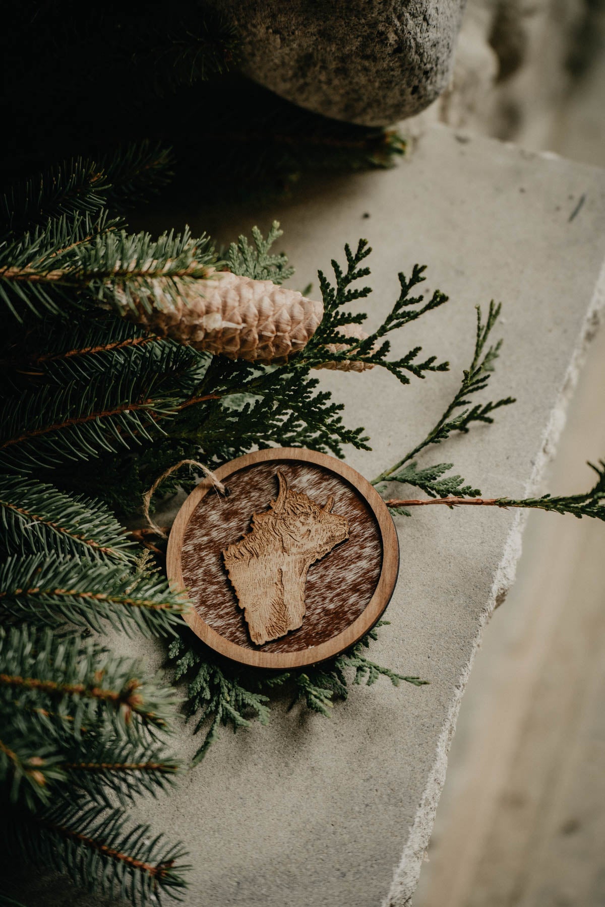 Wood Cold Cactus Lasered Cowhide & Pendleton Ornaments