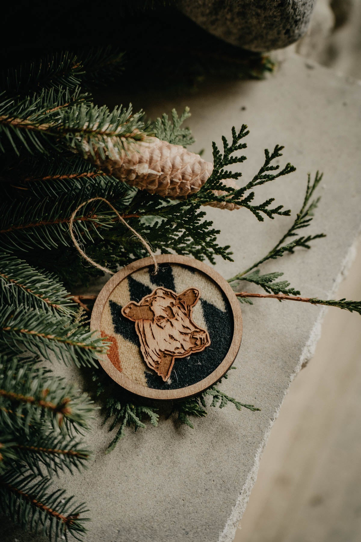 Wood Cold Cactus Lasered Cowhide & Pendleton Ornaments