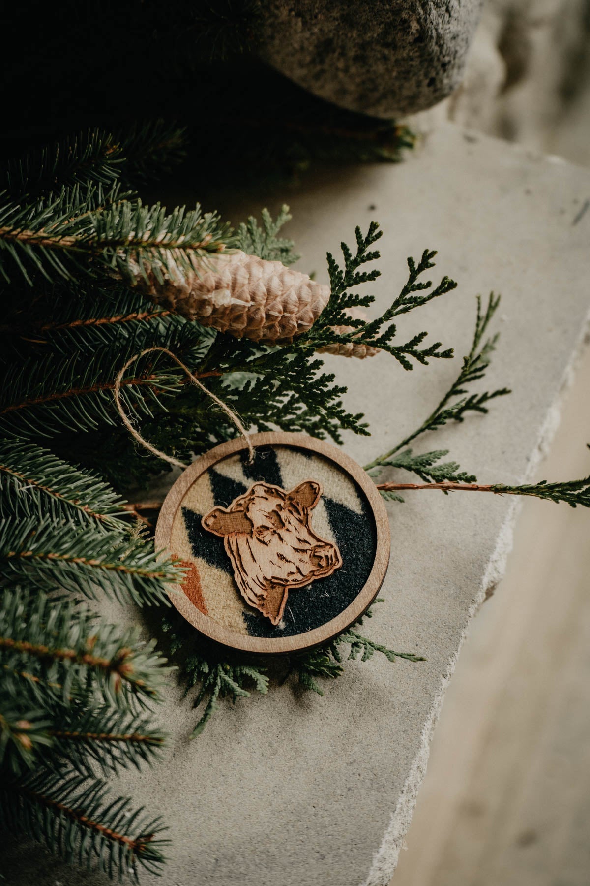 Wood Cold Cactus Lasered Cowhide & Pendleton Ornaments