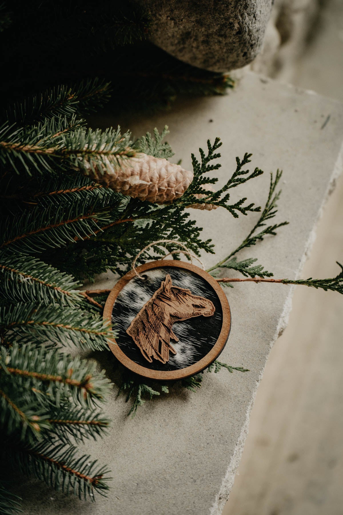 Wood Cold Cactus Lasered Cowhide & Pendleton Ornaments