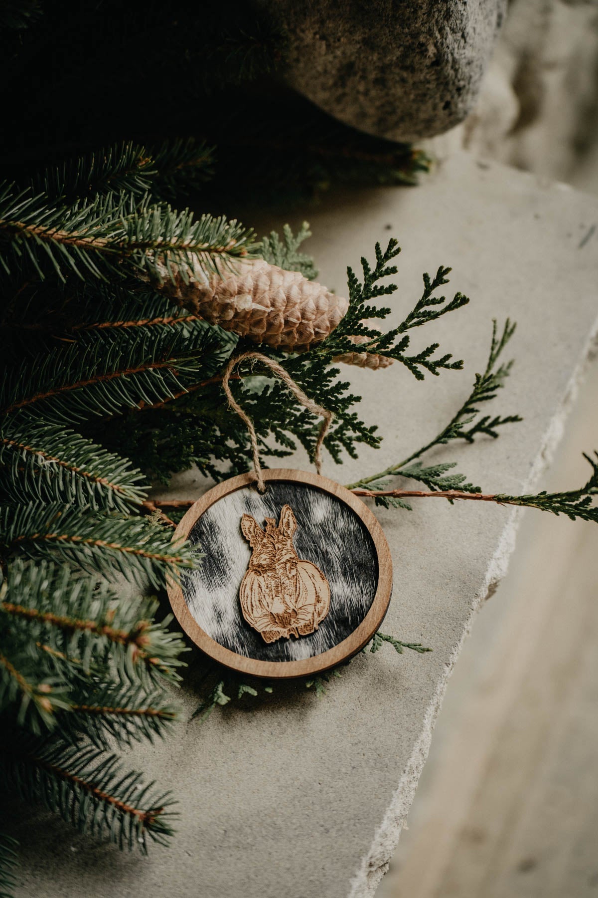 Wood Cold Cactus Lasered Cowhide & Pendleton Ornaments