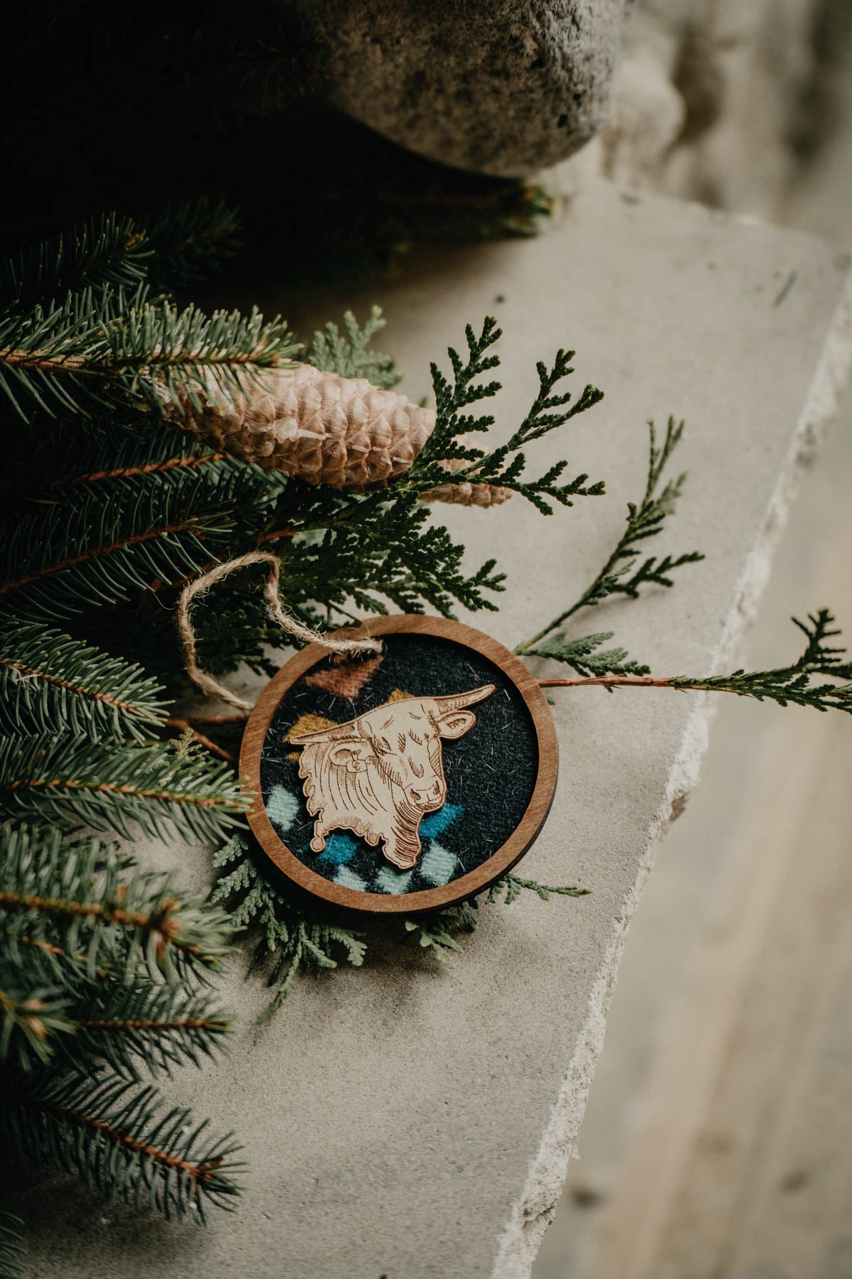 Wood Cold Cactus Lasered Cowhide & Pendleton Ornaments