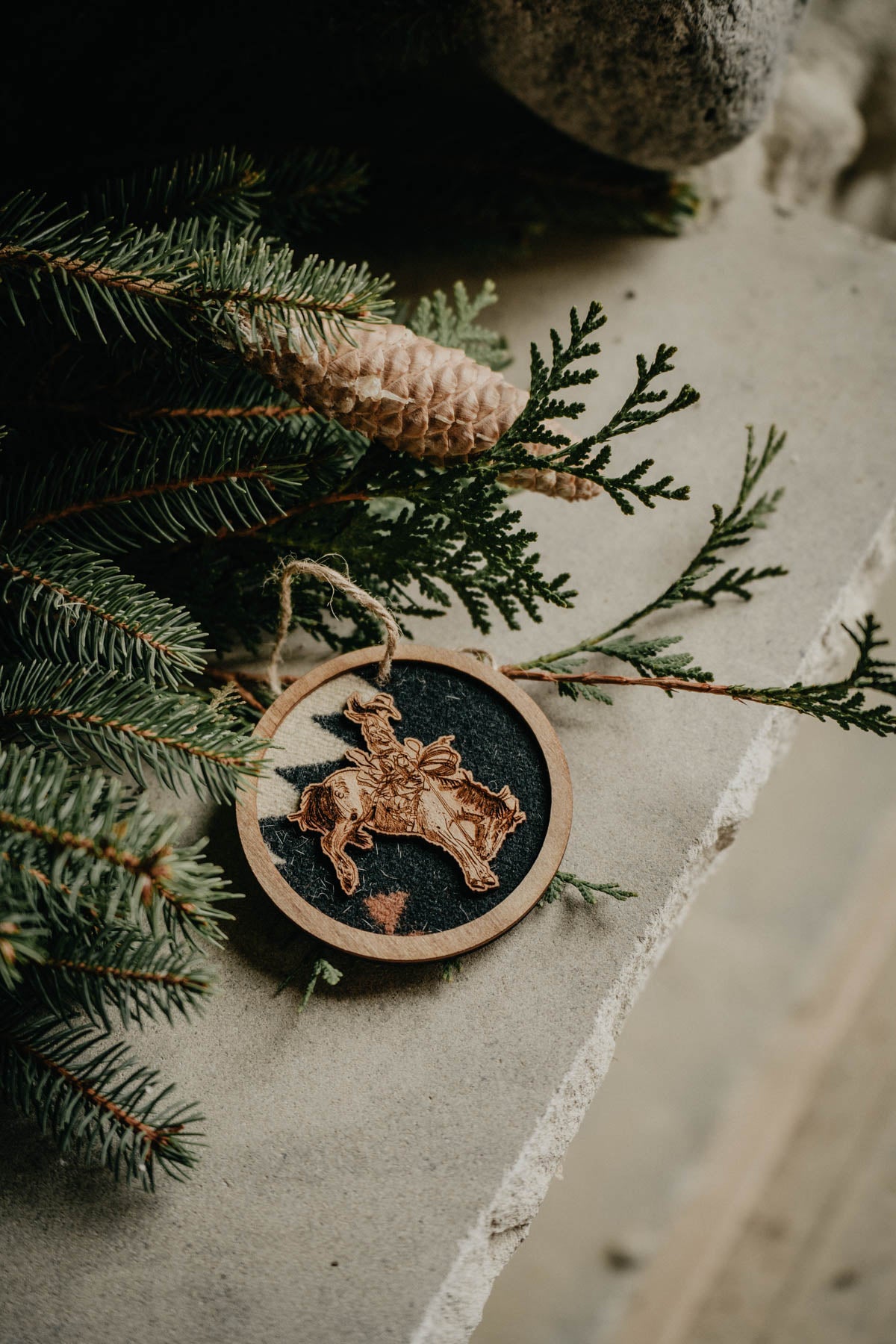 Wood Cold Cactus Lasered Cowhide & Pendleton Ornaments