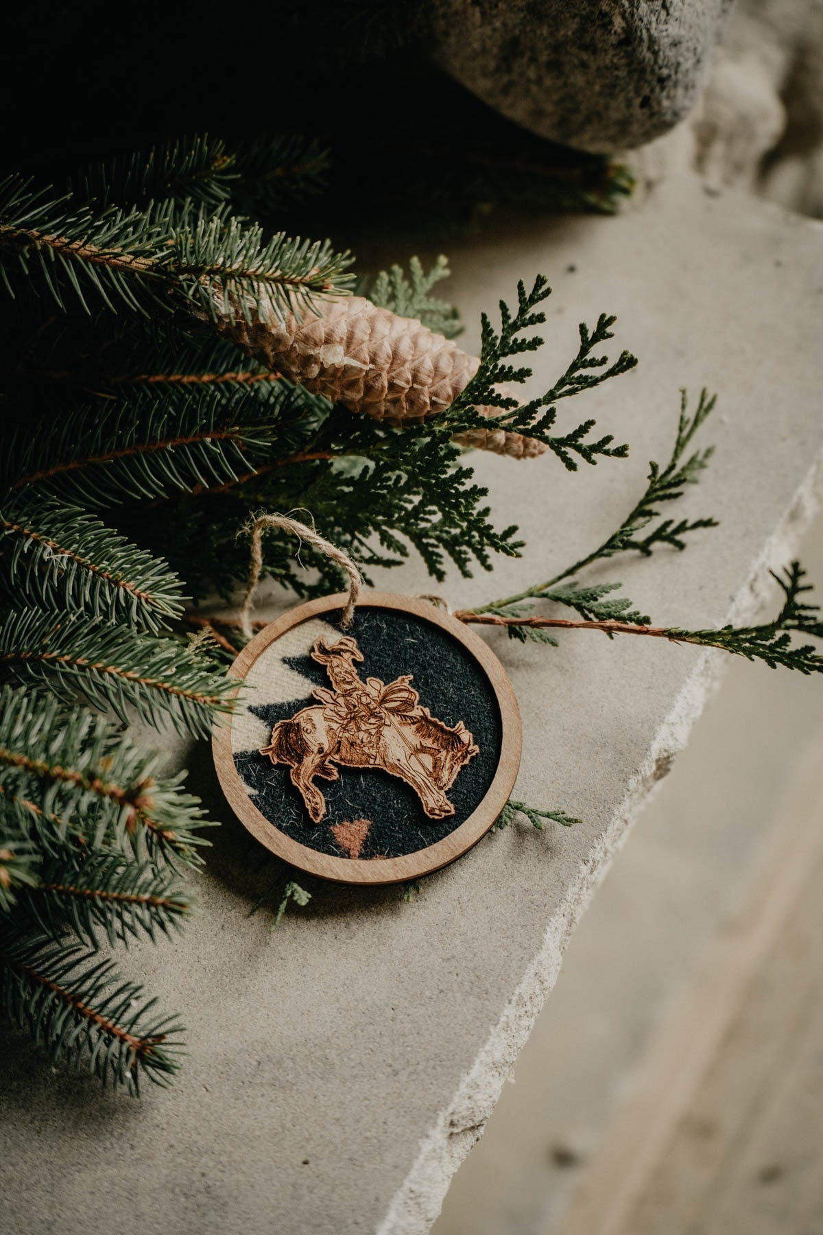 Wood Cold Cactus Lasered Cowhide & Pendleton Ornaments