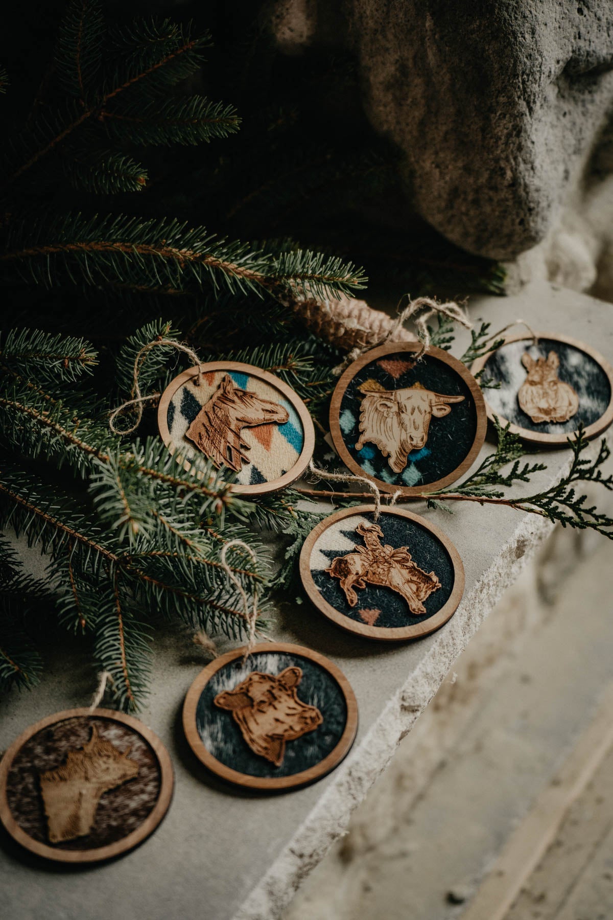 Wood Cold Cactus Lasered Cowhide & Pendleton Ornaments