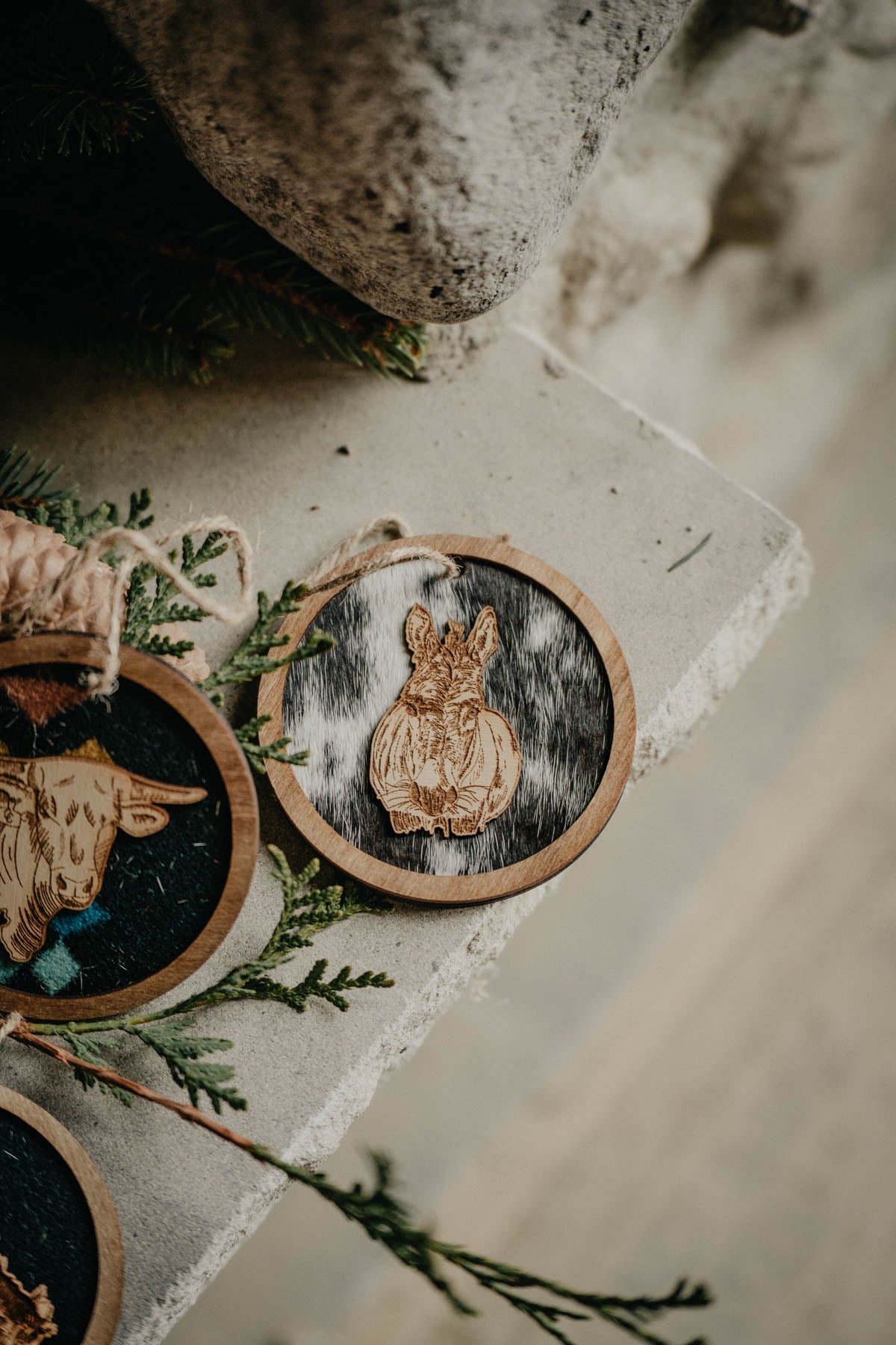 Wood Cold Cactus Lasered Cowhide & Pendleton Ornaments