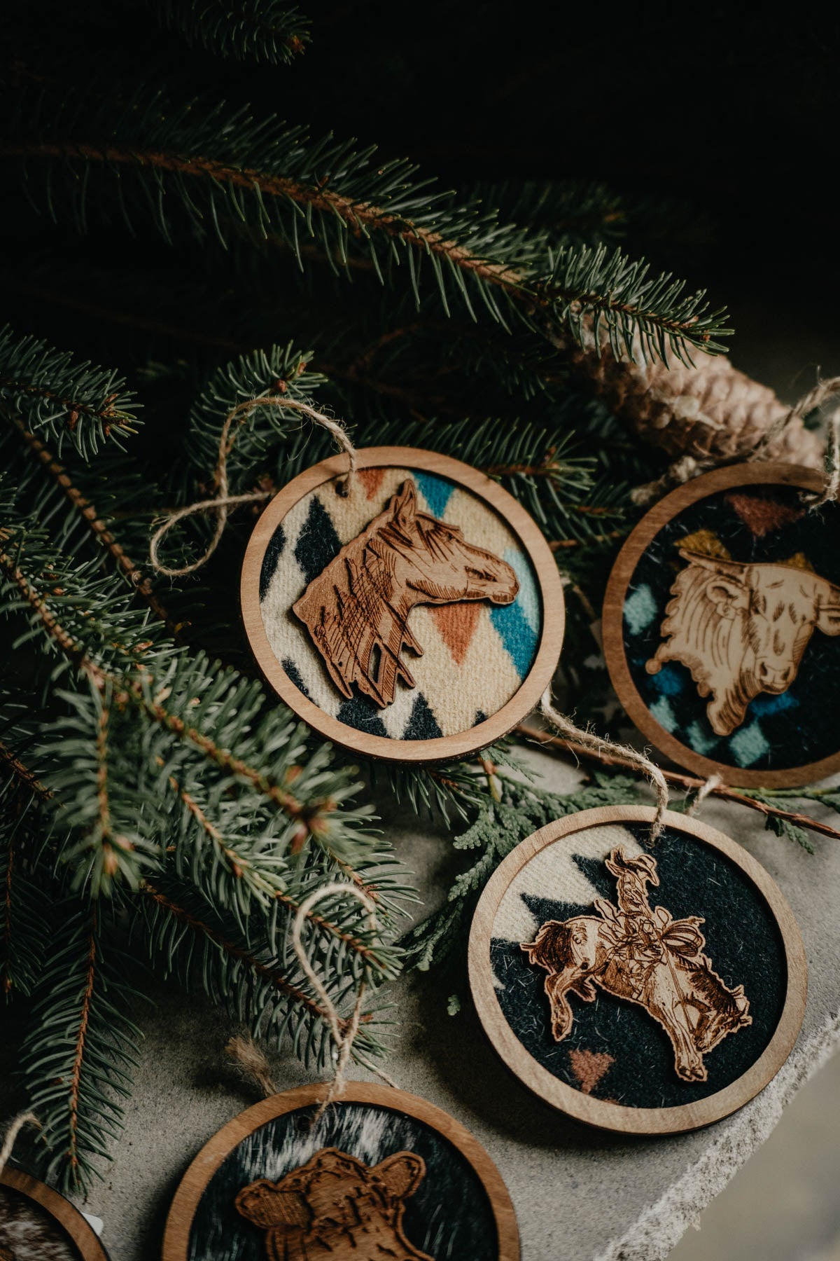 Wood Cold Cactus Lasered Cowhide & Pendleton Ornaments