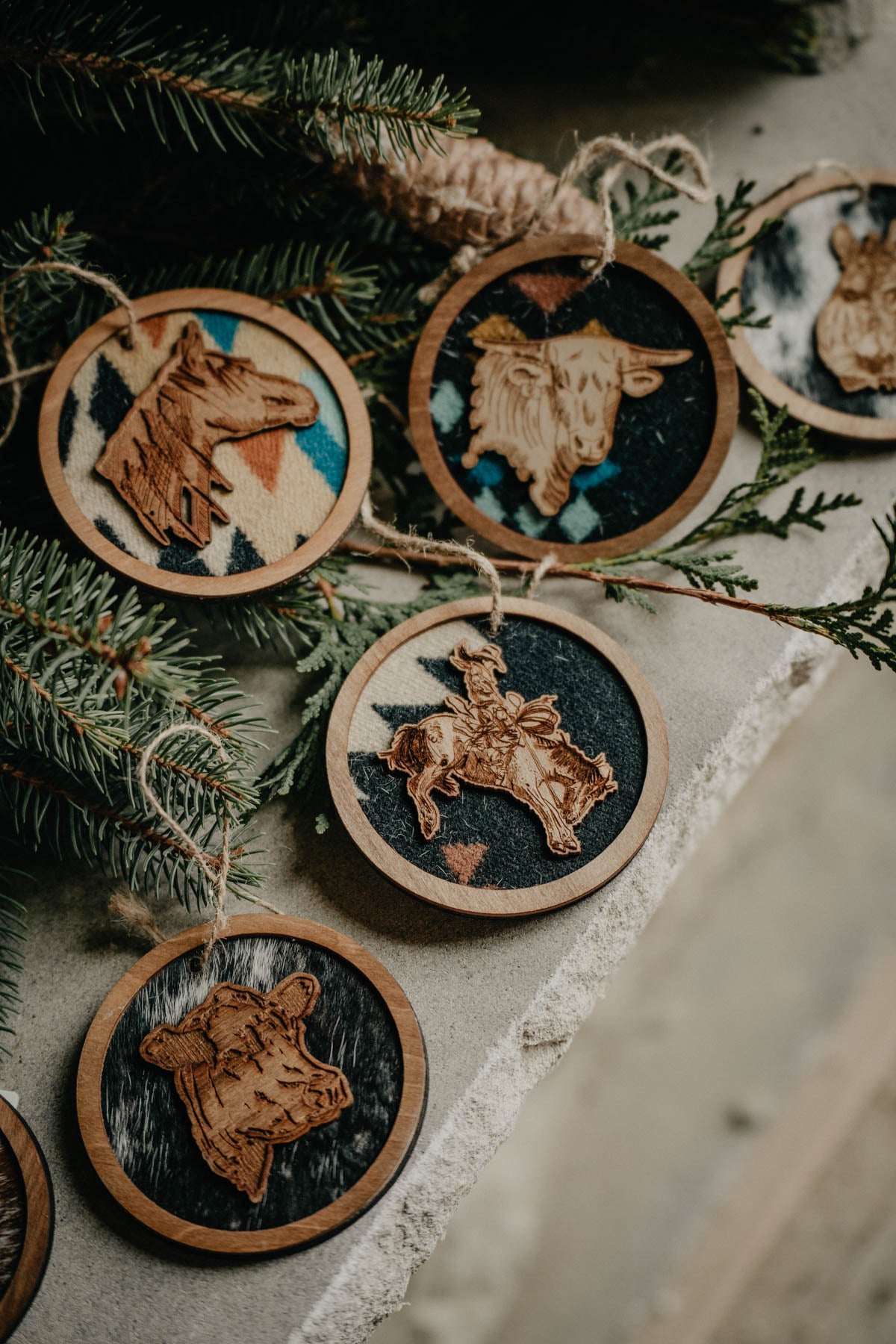 Wood Cold Cactus Lasered Cowhide & Pendleton Ornaments