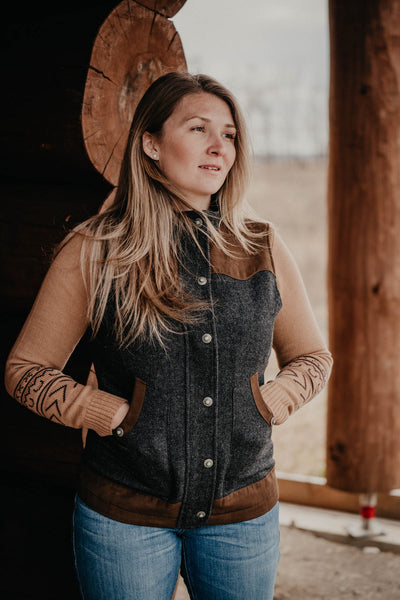 'Channel' Charcoal Herringbone Wool Vest by Madison Creek (XS - XXL)