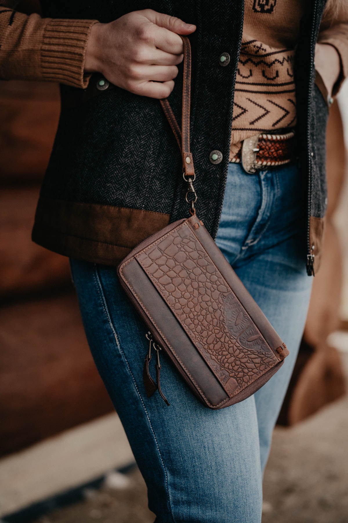 'Kacy' Catalina Leather Croc Organizer Wallet by STS Ranchwear