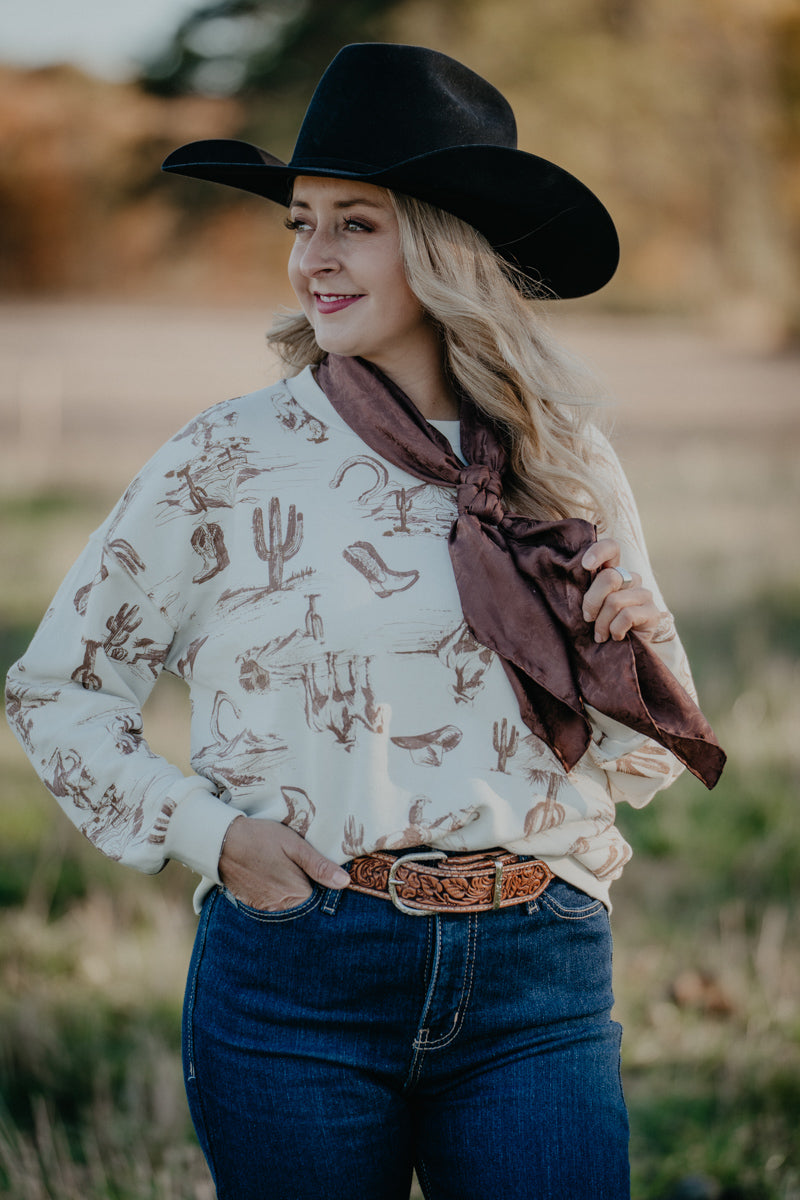 'Lulu' Western Print Crewneck Top (S-L)